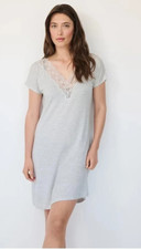 The White Company Deep V Lace Jersey Nightie,  Pale Grey Marl XS,S,M,L,XL-BNWOT
