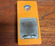 OLDER ALL METAL TRAVEL ASHTRAY CHEROKEE VILLAGE ARKANSAS 1.75" X 3.75 SLIDE LID