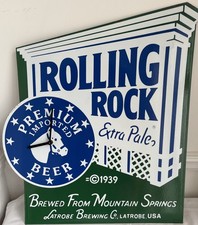 Vintage Rolling Rock Old Latrobe Enamel  Sign Featuring Clock Home Bar Mancave
