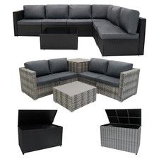 Rattan Modular Garden Furniture Sofa Table Set With Cushions & Storage Boxes