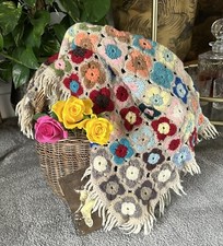 Genuine Vintage Hand Crocheted Granny Squares Small Blanket Rug Table cover Baby