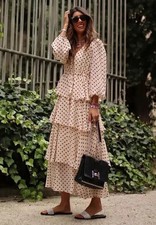 RARE Zara Cream Black Polka Dot Tiered Ruffle Midi Maxi Dress Bloggers XS 8 