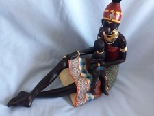 Masai African Resin Figurine- Sitting Woman Holding A Child-26cm X 24cm-Beautifu