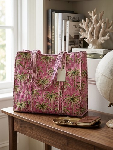 Indian cotton quilted tote - indian,