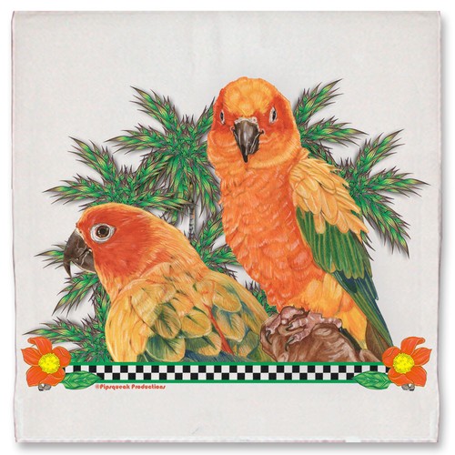 Sun conure parrot - parrot, floral