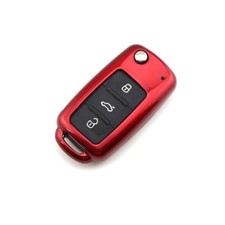 ABS PLASTIC PROTECTIVE CASE FOR VOLKSWAGEN SKODA 3 BUTTON KEY FLIP FOB MRK 6 RED