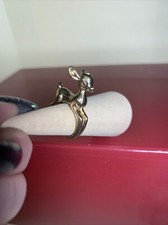 DEER / BAMBI Signed "DISNEY" Metal Adjustable RING Set at SZ6 Gold Tone EUC RARE