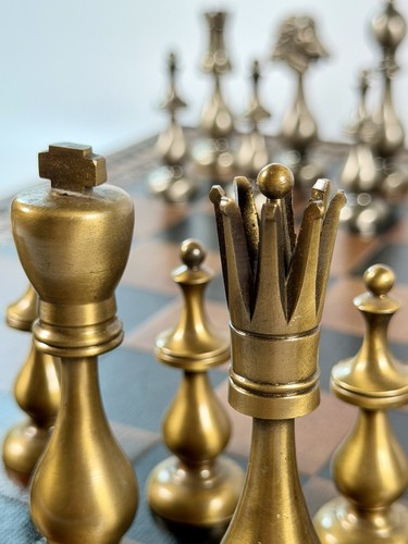 Large vintage metal chess set - vintage,