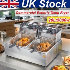 20L 5000W Commercial Electric Deep Fryer Fat Chip Twin Dual Tank Stainless Steel