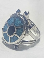 Vintage Native American Sterling Silver Inlaid Turquoise Onyx TURTLE RING Size 6