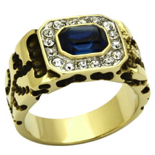 Mens gold sapphire ring - , cz