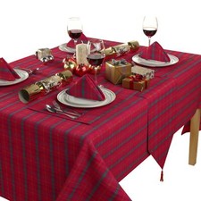 Celebright Christmas Metallic Tartan Tablecloth, Placemats, Runner & Napkin Sets