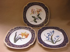 Spode Fine Bone China - The Cabinet Collection ~ 3 Flower Plates / Blue / Gilt