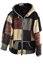 LITTLE KATHMANDU Patchwork Multicolour Woollen Hoodie Jacket size M Womens
