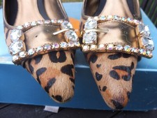 Karen Millen leopard print kitten heels with diamonte buckle size 36