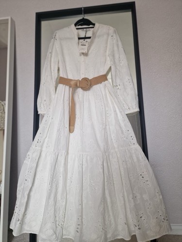 Zara white embroidered maxi - white,