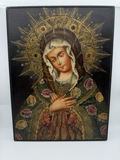 Oil Painting Madonna Religious Icon on Canvas – Gilded Raised Detail 11.5x15.5”