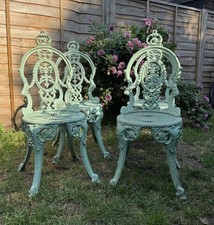 Set of Four ‘Coalbrookdale Style’ Painted Cast Metal Garden Chairs