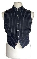 Vintage Jean Paul Gaultier Waistcoat Mens 50 Rayon Navy Blue White 90s Stripe