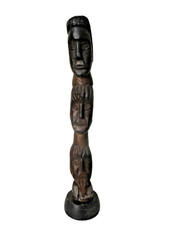 Strange Antique Wood Carving  Totem pole Type of 3 Heads old cracks to carving