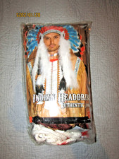 Indian Feather Headdress Mens Red Indian Fancy Dress Halloween Costume Hat new