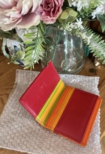 NEW Real Leather Primehide Red & Orange Card Wallet RFID Safe 10x8cm