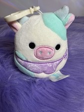 Squishmallows BELANA COW w/Purple Bandana Plush Bag Clip Keychain 4"