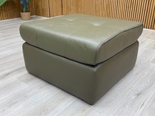 Fabb 'Ava' Footstool Khaki Green Leather Large Square Compact Footrest Stool NEW