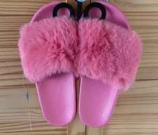 Pink fluffy sliders shoes size