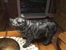 Vintage  Pig Figurine Ornament black Hard Resin Gift For Pig Lover 9”x6” over 2k