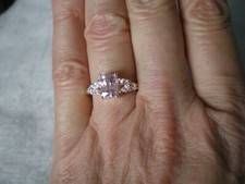 Pink Kunzite & Zircon ring, 2.3 carats, size N/O, 2.05 grams 925 Sterling Silver