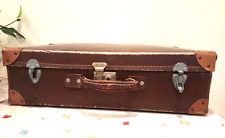 Vintage Old leather Suitcase Suit Case Travelling Luggage Brown Shabby Chic