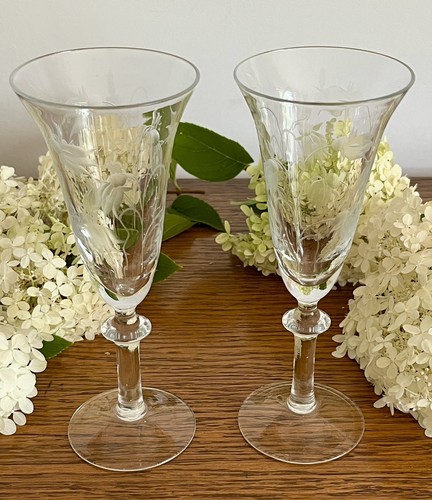 Vintage pair etched glass - of,