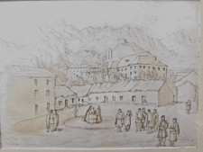 MONTENEGRO PEN AND INK DRAWING MARKET PLACE CETTENJE 1870 AGNEWS