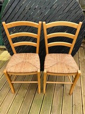small wicker wooden dining chairs x 2 used good condition