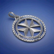 Antique/Vintage 917 Sterling Silver Round Maltese Cross Pendant