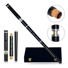 Black Wooden Irish 4 Parts Flute Student Level In The Key Of D + 2 Reeds