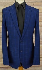 Mens Sawyers & Hendrick 3 piece suit blue check 38L W32 L34 blazer trousers wc