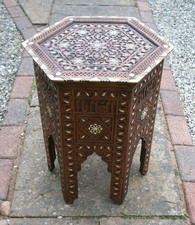 ANTIQUE  HEXAGONAL ISLAMIC/SYRIAN  WOODEN  INLAID SIDE TABLE