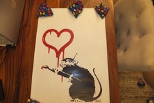 Banksy LOVE RAT rare original exhibition poster print heart paintbrush wall art