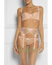 AGENT PROVOCATEUR PEACH LOVE BRA 32B/D & 2 SMALL SUSPENDER & 1 XS BRIEF UK8 BNWT