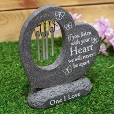 Graveside Stone Heart Wind Chime, Thoughts of You Memorial Plaque Grave Ornament