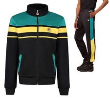 FILA Retro Track Jacket or Bottoms Casual Block Gordon Black Green Tracksuit