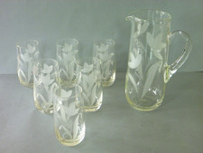 Vintage etched pitcher 6 - etched, &