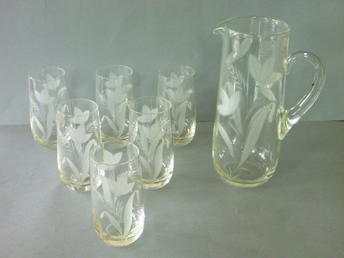 Vintage etched pitcher 6 - vintage, &