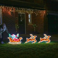 Damaged Box Christmas Santa Sleigh LED Outdoor Tinsel Silhouette Decoration