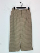 Zara Brown Houndstooth Midi Pencil Skirt High Waist Front Slit Size M NEW