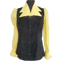 1970s Vintage Ladies Suede Black Waistcoat Popper Fastening Approx 10 Boho Hippy