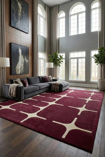 Modern burgundy wool area rug - area,