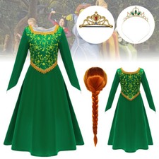 UK Princess Fiona Costume Shrek Cosplay Dress Kids Halloween Fancy Dress Outfit